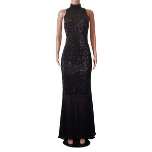 Abyss by Abby Black Halter Sequinn Sleeveless Cutout Sides Dress Sz M